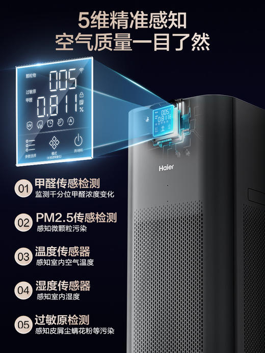 海尔小红花空气净化器加湿一体家用除甲醛无雾轻音猫过敏源过滤器KJ800F-JSX9U1 商品图3