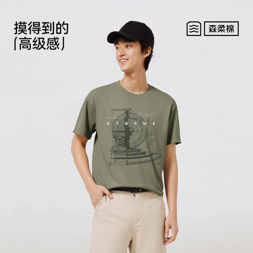 森柔|森马短袖T恤男夏美式复古印花针织衫小宽松圆领上衣时尚休闲 商品图4