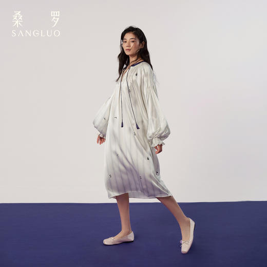 【李兰迪同款】桑罗熊猫连衣裙长袖睡裙条纹印花家居服睡衣 商品图3