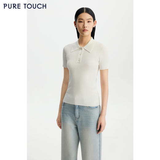 PURE TOUCH女装26春夏新款短袖Polo衫弹力修身半袖针织衫百搭上衣 商品图0