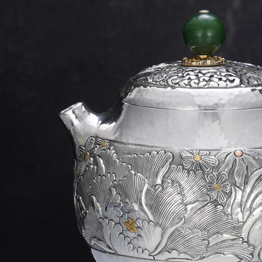 子佩集【花开福盈】S999银摆件【ZJ036】茶具牡丹花嵌金小茶壶2509 商品图2