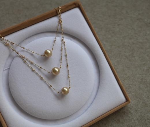 年少不知珍珠美 哈！天然海水 南洋金珠 浅金色系 日产18K 仙女豆豆链 商品图0