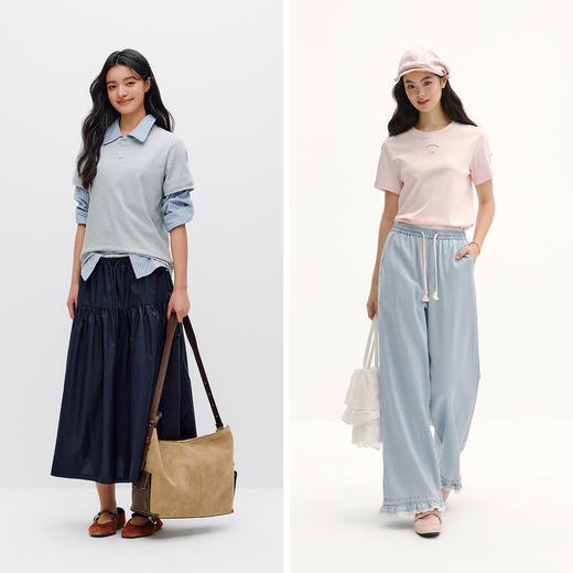 森柔|商场同款森马短袖T恤女夏季圆领刺绣2026新款简约休闲套头衫 商品图4