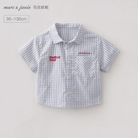 马克珍妮休闲格纹男童纯棉短袖衬衫2026年夏装新款560365