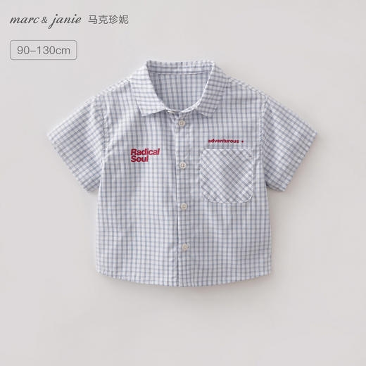 马克珍妮休闲格纹男童纯棉短袖衬衫2026年夏装新款560365 商品图0