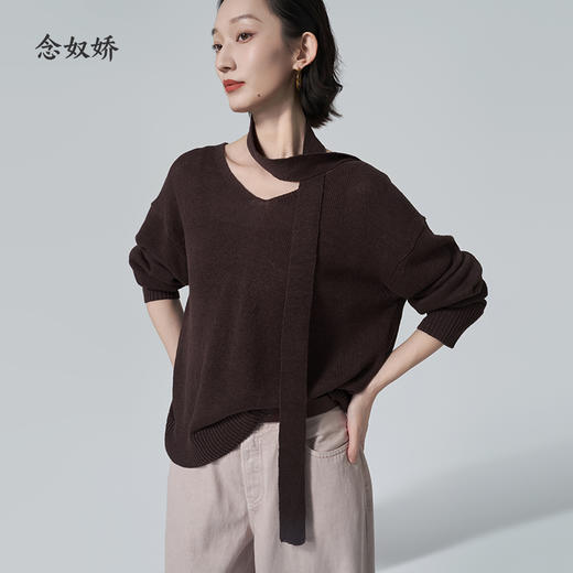 【商场同款】CNK6346 “ 飘带V领毛衫 ”天然亚麻材质 干爽舒适 宽松版型舒适自在 商品图1