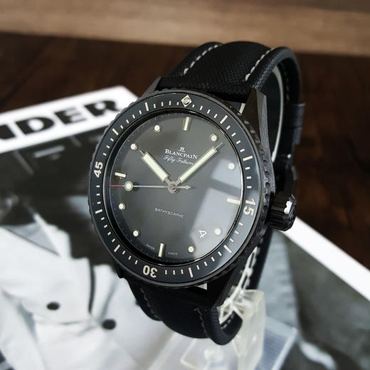 【95新】Blancpain宝珀5000-0130-B52A自动机械日期显示43MM（男款）五十噚系列黑陶瓷/单向旋转陶瓷刻度表圈020326NJT02 商品图7