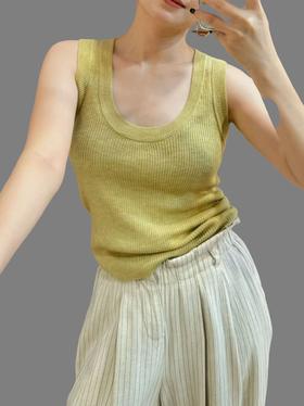 强推超百搭【糯糯叽叽！买一送一】冰丝薄款U领针织背心 女夏季2026新款嫩黄色显白 洋气外穿吊带上衣