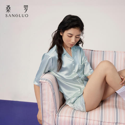 重磅』桑罗桑蚕丝23姆米短袖睡衣女士套装可外穿家居服 商品图3