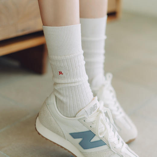 靴下物袜子女薄款堆堆小腿袜M刺绣设计miu系纯色款透气中长筒棉袜 商品图1