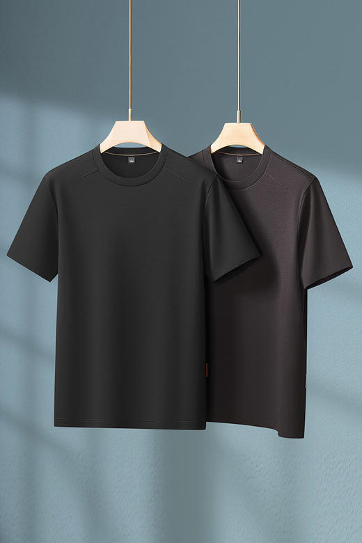 【DKP】【莫代尔+绵羊毛】大依优型大码男装螺纹领纯色短袖运动休闲T恤上衣 商品图5