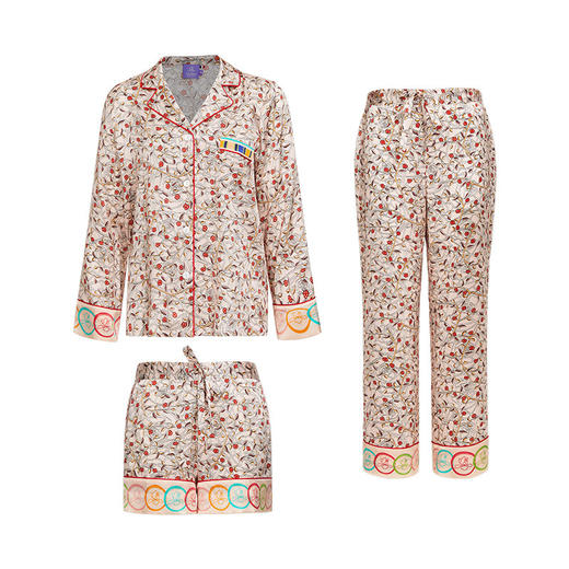 【莓果Rive Gauche】南法SJD/soie jardin3#藤蔓玫瑰桑蚕丝印花女三件套桑蚕丝绸家居服睡衣套装S302TC59 商品图5
