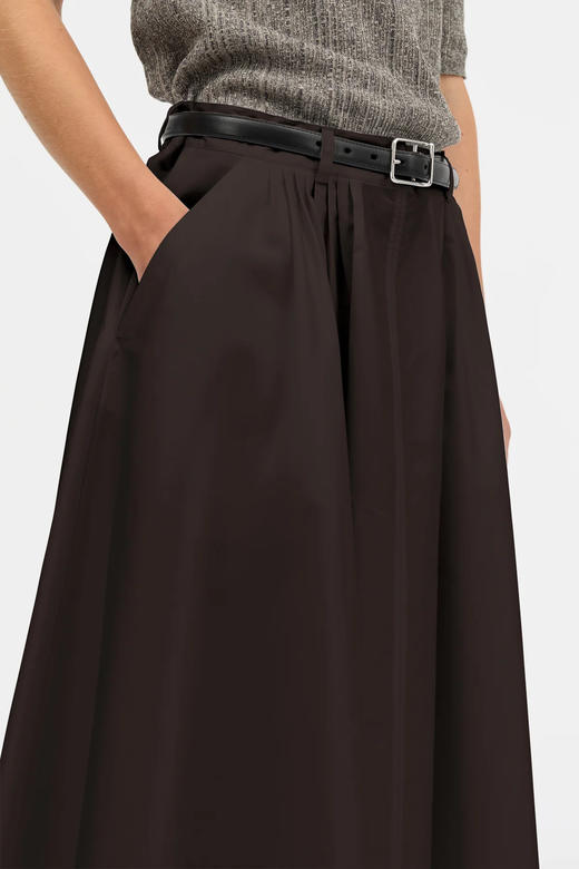 Mark Kenly Domino Tan 26SS 茄棕色NOVO松紧腰褶皱半裙 商品图9