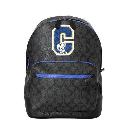 人造革配牛皮革 背包双肩包 男款 炭黑色老花 商品图4