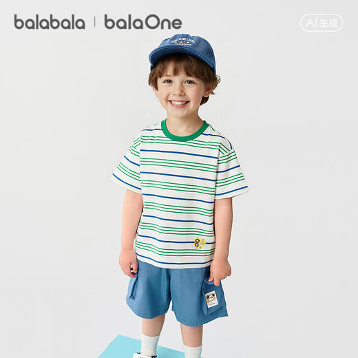 【balaOne】巴拉巴拉童装短袖t恤男女童2026新款夏装条纹休闲上衣 商品图1