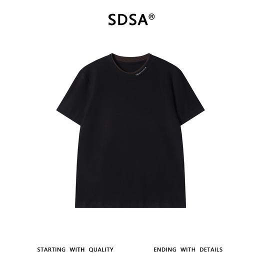 SDSA男装2026新款高贵轻奢美式拼接领口印花字母圆领长袖T恤百搭 商品图0