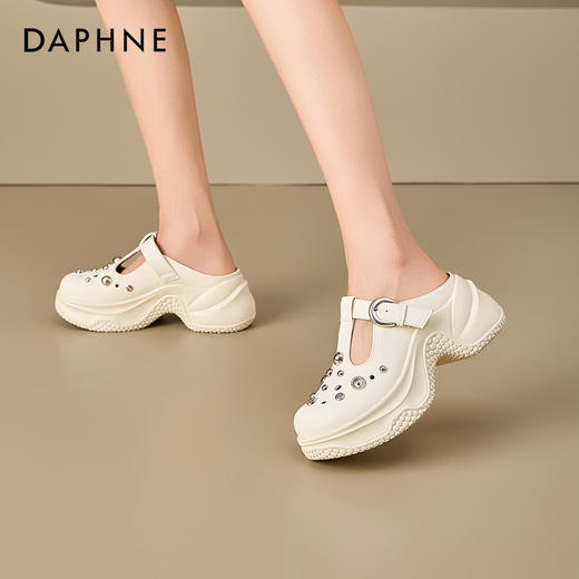 达芙妮厚底洞洞鞋女款2025夏季新款外穿小个子增高凉鞋包头半拖鞋2503026 商品图4
