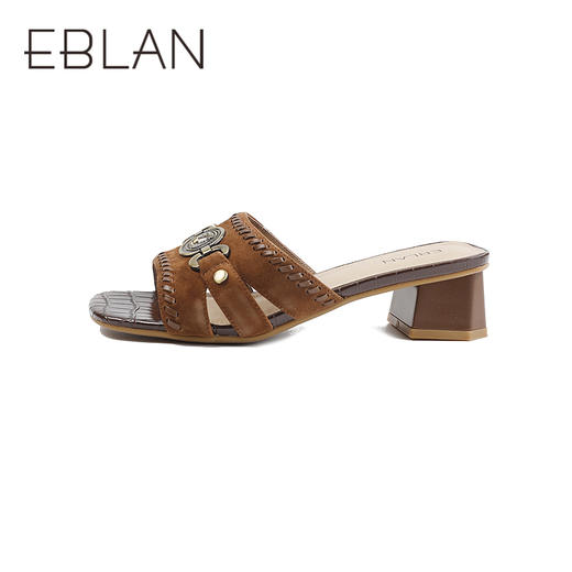 伊伴2026夏季中古老钱风大针脚穿编粗跟凉拖B26396650 商品图1