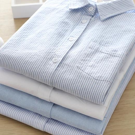 文艺小清新条纹牛津纺衬衫！2026正肩长袖纯棉衬衫女春秋宽松休闲衬衫！ 商品图1
