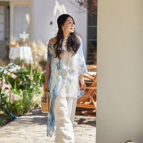 【林栖设计小店】植物染色|手工植物蓝金线顺纡绉优雅百搭2026夏新款披肩2962025