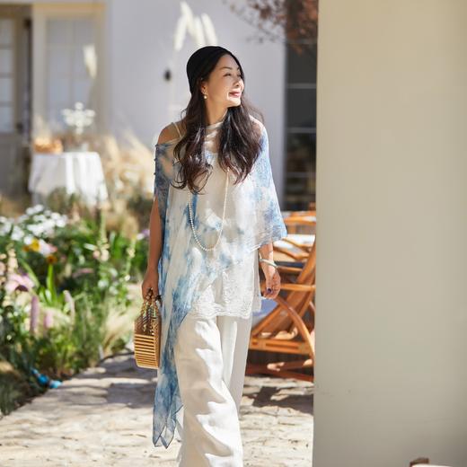 【林栖设计小店】植物染色|手工植物蓝金线顺纡绉优雅百搭2026夏新款披肩2962025 商品图0