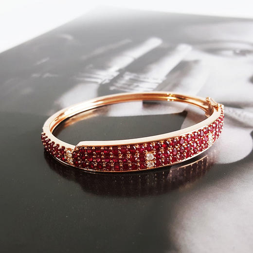 【天然正品】AU750玫瑰金镶钻镶天然群镶款鸽血红红宝石手镯57号（皆取最大值）280226HSD51 商品图2