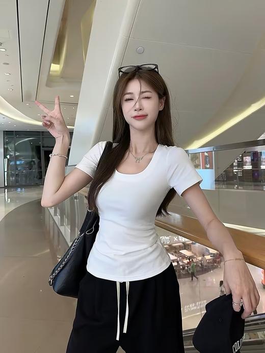 GZ买手优选百搭U领正肩短袖T恤修身显瘦纯色基础款上衣170795563（预售3-5天发货） 商品图4