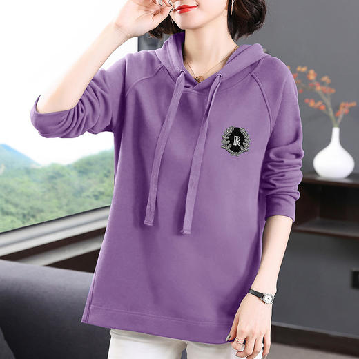 大码连帽卫衣女春秋季2025年新款中年妈妈长袖套头帽衫女士上衣 商品图1