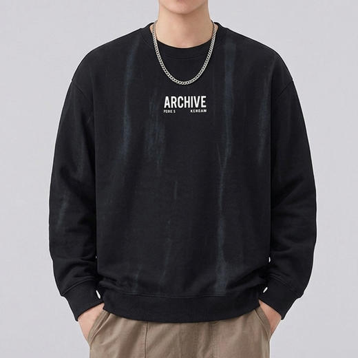 半身缘男装 春季黑白哲学低调质感舒适潮流字母印花卫衣261212P04510205 商品图1