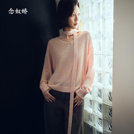 【商场同款】CNK6346 “ 飘带V领毛衫 ”天然亚麻材质 干爽舒适 宽松版型舒适自在 商品图7