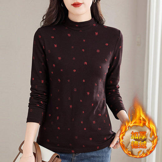 双面一体绒德绒打底衫女冬季新款半高领内搭上衣气质显瘦大码长袖 商品图3