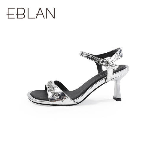 伊伴2026夏季新职场闺房风水钻一字带真皮高跟鞋B26366120 商品图1