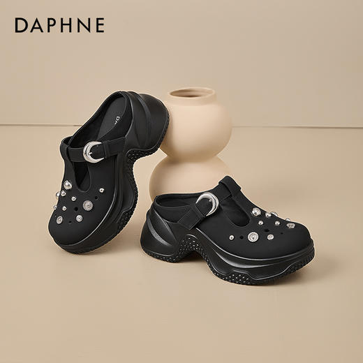达芙妮厚底洞洞鞋女款2025夏季新款外穿小个子增高凉鞋包头半拖鞋2503026 商品图11
