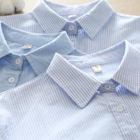 文艺小清新条纹牛津纺衬衫！2026正肩长袖纯棉衬衫女春秋宽松休闲衬衫！