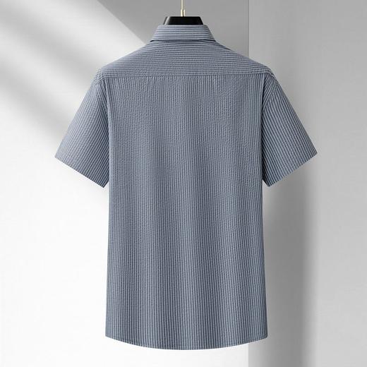 【DM】大依优型大码男装夏季竖条纹短袖衬衫商务休闲棉质翻领上衣T恤320 商品图3