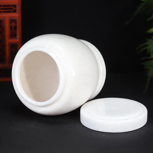 天然玉石白玉瓷琉璃骨灰坛净面骨灰桶22.5*23cm 商品图3