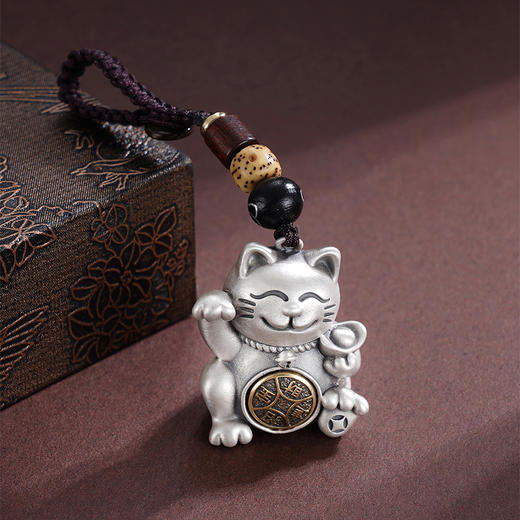 子佩集S999【招财萌猫】钥匙扣【BX0200065】纯银小摆件招财进宝吉言猫2508 商品图0