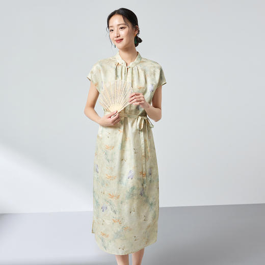 桑蚕丝中式桑波缎立领印花连衣裙，优雅显白轻奢气质SM-1682501825 商品图0