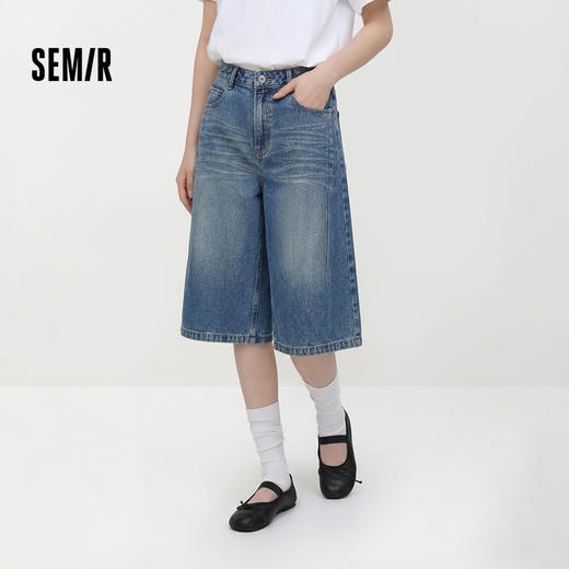 森马牛仔裤女夏季分割宽松直筒裤时尚街头复古休闲风酷飒风六分裤 商品图1