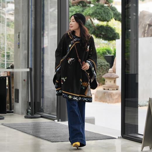 【林栖设计小店】月夜清影|黑色复古绣花2026夏新款衬衣改良氅衣1962079 商品图1