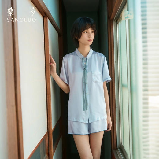 学院风』桑蚕丝家居服领带短袖套装女休闲宽松外穿 商品图0