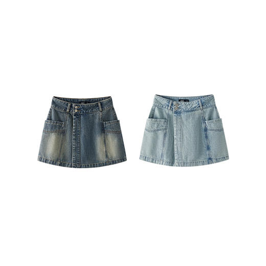 森柔|森马牛仔裤女夏季纯棉分割短裤不对称潮酷个性辣妹显瘦裙裤 商品图4