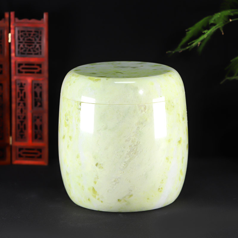 骨灰坛天然玉石岫玉骨灰桶冬瓜18*23cm