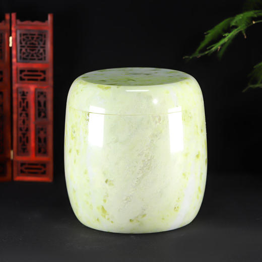 骨灰坛天然玉石岫玉骨灰桶冬瓜18*23cm 商品图0
