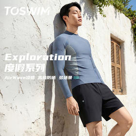 TOSWIM男士泳衣套装长袖短裤泳装游泳冲浪潜水度假温泉旅行海边运动清灰极浪