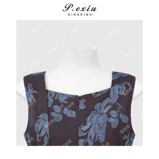 PanYiXiu/潘依绣【黛紫花吟】100%桑蚕丝花萝香云纱喷绘圆领连衣裙 SM2565 商品图2