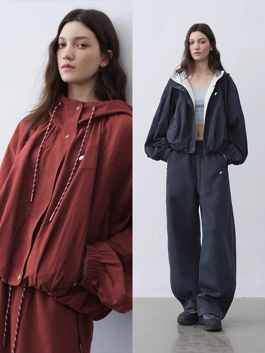 【秒杀价已调 直接拍】半圆原创 女装 春季 新款 短箱版型 连帽抽绳松弛廓形结构感外套 商品图0