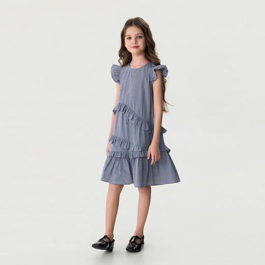 马克珍妮复古格纹女童花边连衣裙2026年夏装新款560826 商品图2