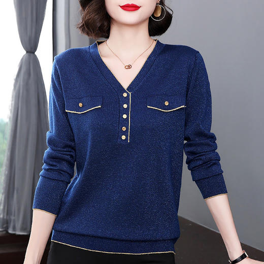 春装2025年新款针织衫长袖上衣女妈妈大码打底衫时尚洋气V领毛衣 商品图0