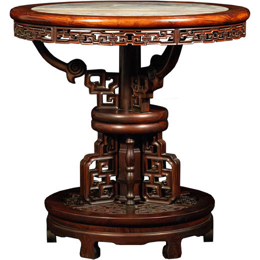 二十世纪	红木嵌云石透雕拐子纹百灵台 商品图5